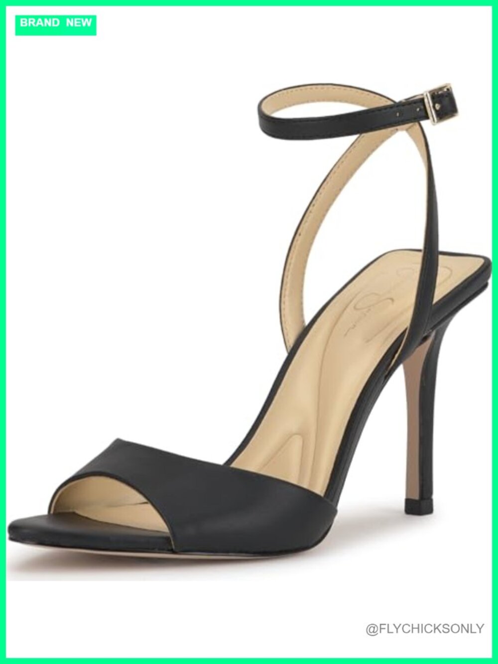 Faux Leather Stiletto Heeled Sandals, Open Round Toe, Ankle Strap, 3.5 Inch Heel